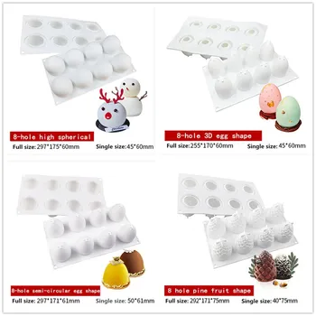 

Variety of Christmas theme eggs snowman house pine cone apple mousse cake silicone mold ice cream dessert chocolate