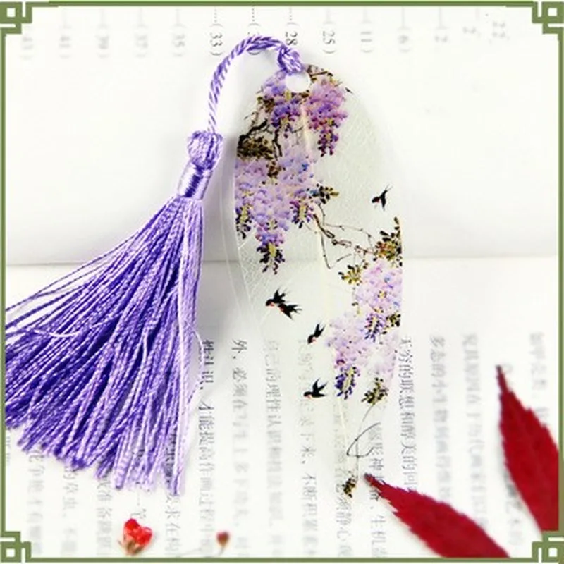 1 шт. милый классический элегантный Творческий кисточкой Закладка Китайский ветер натуральный коллекционные листья с прожилками Закладки Творческие канцелярские принадлежности