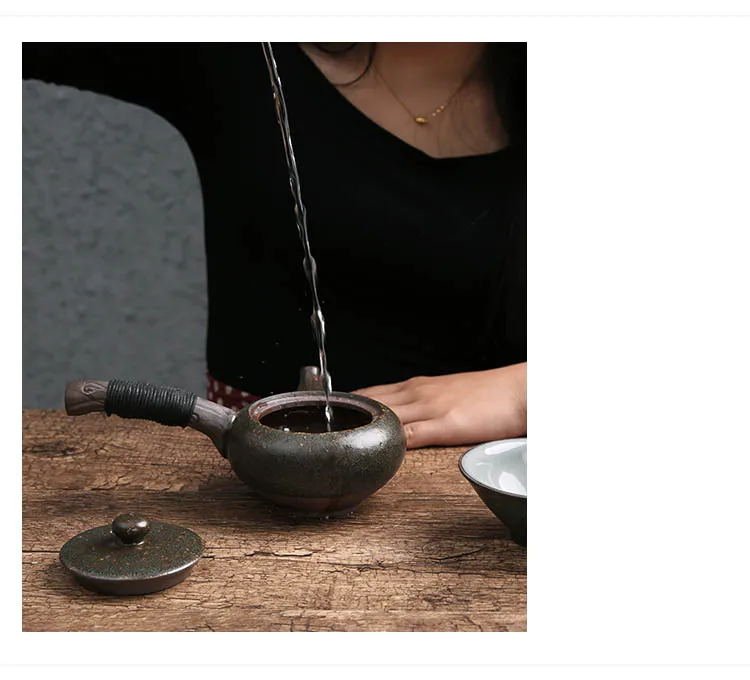 240 мл ручной работы винтажный Японский стиль керамическая грубая керамика боковая рукоятка чайник Gongfu Чайный набор черный чай, пуэр кружка, сосуды для питья