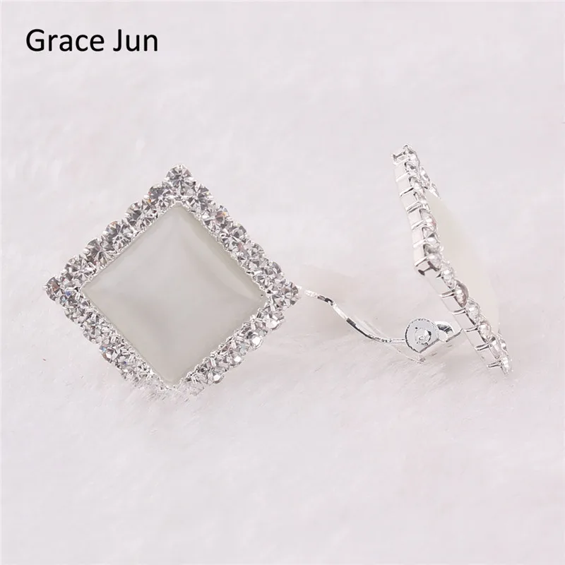 

New Design Large Square Shape Rhinestone Opal Clip on Earrings Without Piercing for Women Party Elegant Fashion No Hole Ear Clip