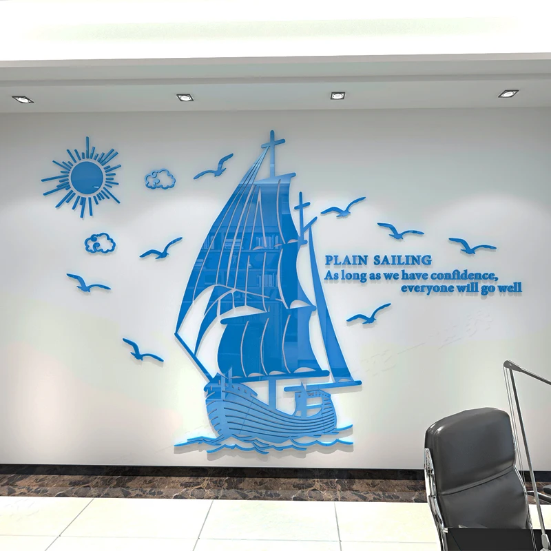 Креативные 3D наклейки на стену Sailboat Acrylc Вдохновляющие компании зеркальные