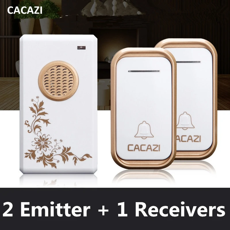 

CACAZI 1 and 2 New Wireless door bell IP44 Waterproof standard doorbell Prevent Signal interference 200M Effective range
