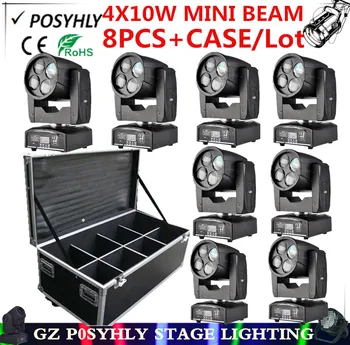 

8pcs/ MINI super 4X10W beam lights+ Flight Case dmx512 led spotlight rgbw moving head lights professional dj equipment