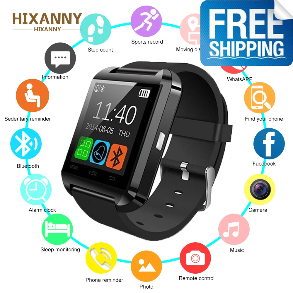 

2019 New U8 Smart Watch Bluetooth Smartwatch U80 for IPhone 6 / 5S Samsung S6 / Note 4 HTC Android Phone Smartphones Android