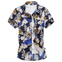 Men Floral Cotton Shirt Hawaii Style 2018 New Summer Short Sleeve Slim Fit Big Size Flower Print Male Plus Size 6XL 7XL Shirts Men Floral Cotton Shirt Hawaii Style 2018 New Summer Short Sleeve Slim Fit Big Size Flower Print Male Plus Size 6XL 7XL Shirts