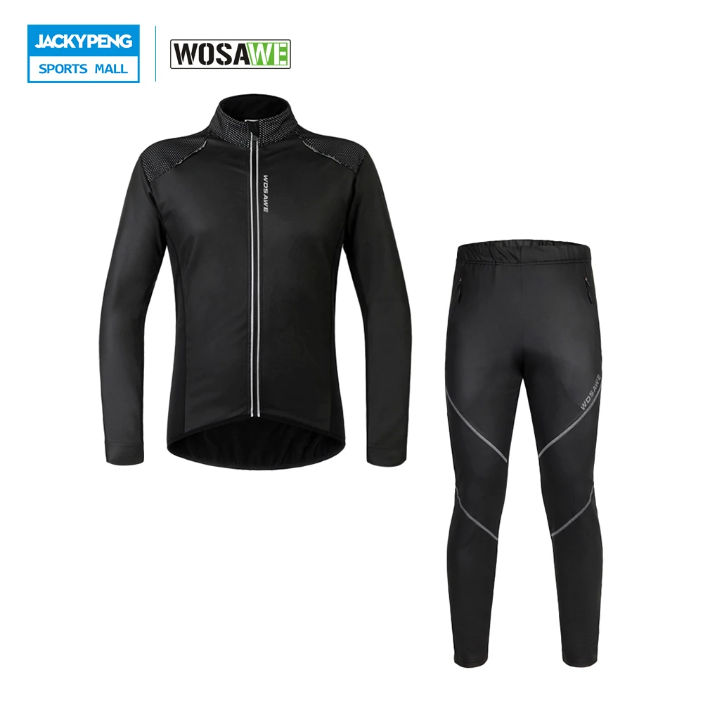 

WOSAWE Men Windproof Long Sleeve Cycling Suit Bicycle Jacket + Pants Winter Fleece Thermal MTB Road Bike Wind Coat Clothing Sets