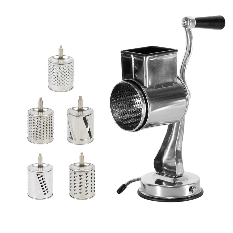 

2020 Stainless Steel Fantes Cheese Grater with Suction-Base And Five Drums Vegetable Cutter Slicer and Shredder