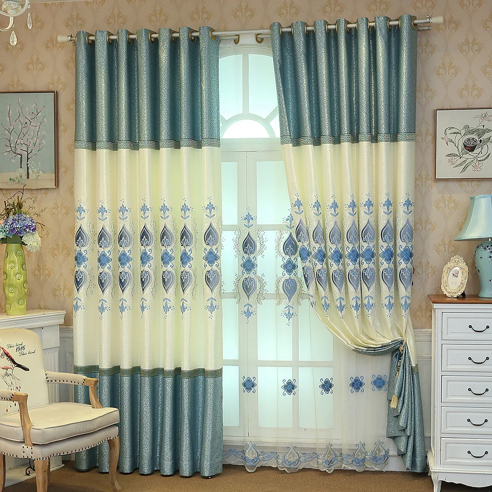 

Curtain Cloth European Curtains for Living Dining Room Bedroom Shading Fabric Embroidery Curtain Finished Product