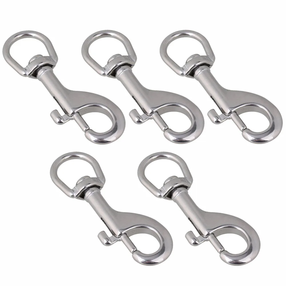 

304 Stainless Steel 90mm Silver Swivel-Eye Bolt Snap Hook Round Eye Swivel Keychain Strap Pack of 5