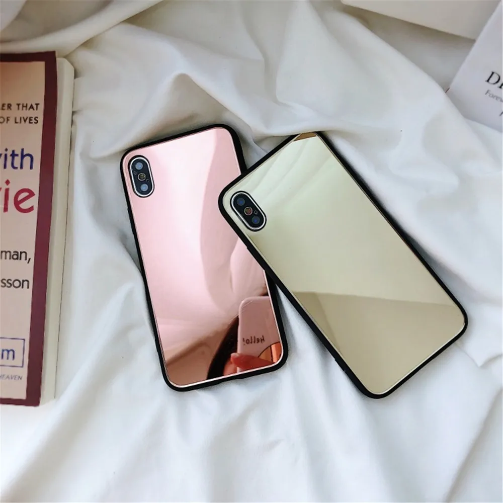 LuxuryTempered Glass Case For iPhone X XR XS Max 8 7 6 6S Plus Acrylic Mirror Soft Phone Cases For iPhone X XR XS Max Back Cover (4)