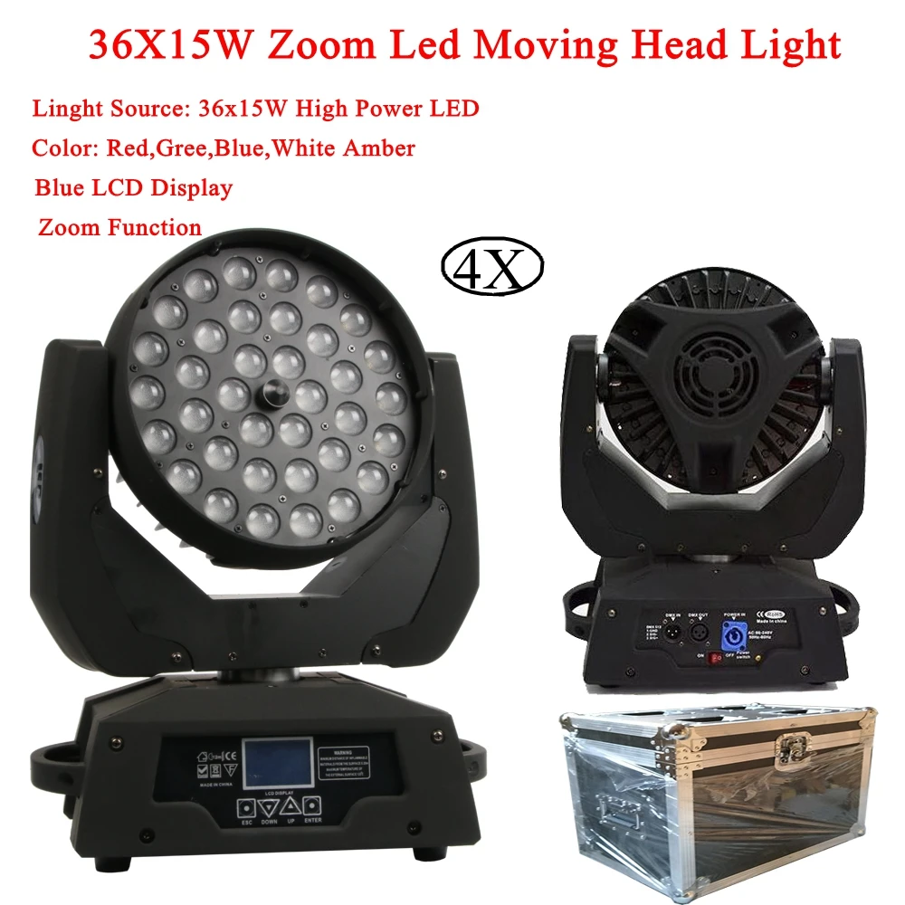 Movendo a Cabeça Sensível ao Toque com 16 4 Pçs e lote Zoom Lavagem Levou Leve 36×15 w Rgbwa 5in1 Tela Canais dj Disco Iluminação Cénica Dmx Controlador