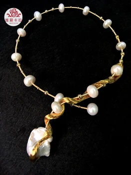 

WEICOLOR Most Popular Hand-made Freshwater Pearl Torque With Gold Mixed Metal Item Of Best Quality (not loose color)