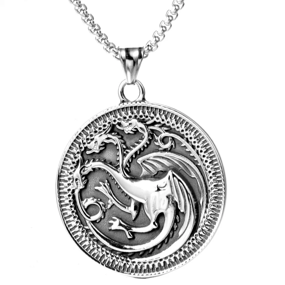 

Stainless Steel Men Necklaces Chain Pendants Game of Thrones Dragon Punk Rock Hip Hop Silver for Male Boy Fashion Jewelry Gift