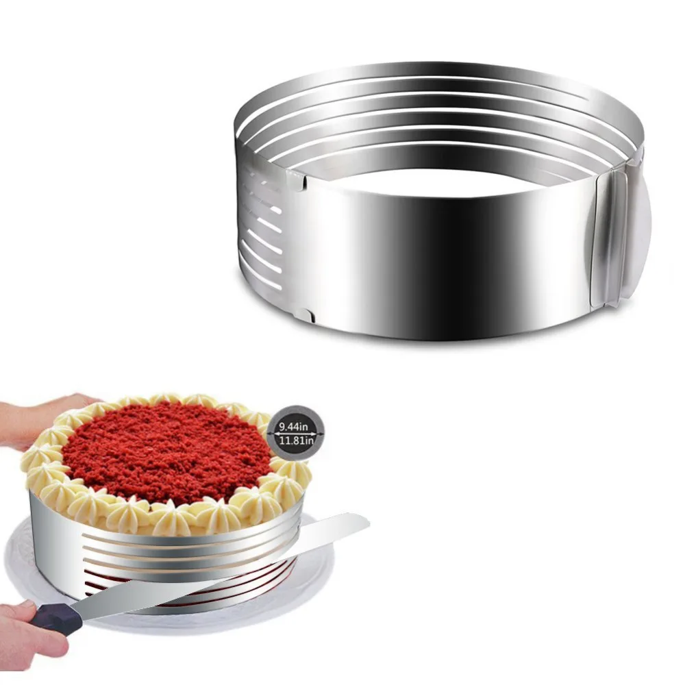 

Stainless Steel Cake Cutter Adjustable Layer Slicing Mousse Ring Cutters Tiramisu Mould Setting Home DIY Baking Tools for Cakes