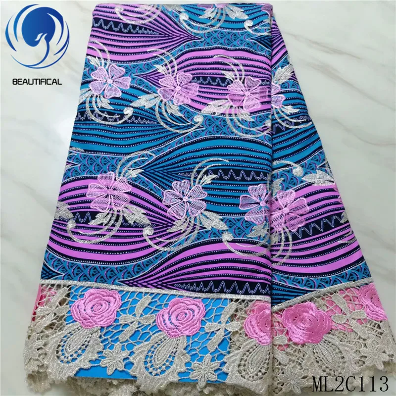 

BEAUTIFICAL Wax Prints Fabric Design Nigerian Wax Cloth With Lace Fabric African Polyester Prints Wax Lace 5 yards ML2C113