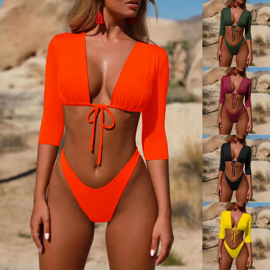 

2019 Sexy Women Swimwear Beachwear Push up Bikini Swimsuit Bathing Suit High Waist Beach Wear Female Solid Swimsuit#EW