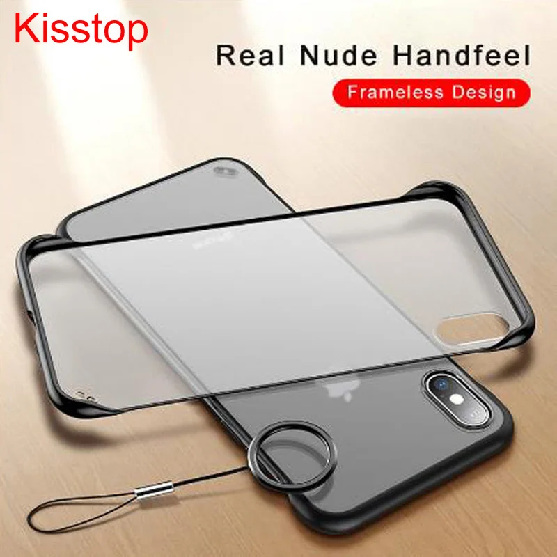 

Kisstop Frameless Transparent Matte Hard Phone Case For iPhone xr x 6 6s7 8 Plus Cover For iPhone XS Max With Finger Ring Cases