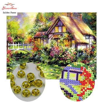 

GoldenPanno,Needlework,DIY bead Cross stitch,Embroidery stitch village, Precise Printed scenic Pattern cross stitching