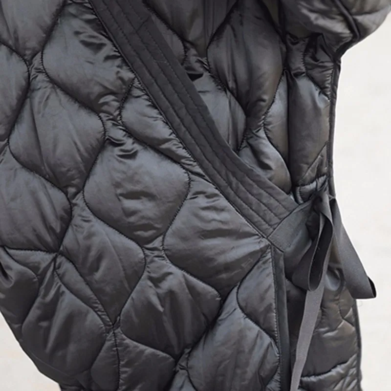 TWOTWIN стильные кружевные хлопковые пальто для женщин с рукавом три четверти черное миди длинное пальто зимнее женское модное японское стильное пальто