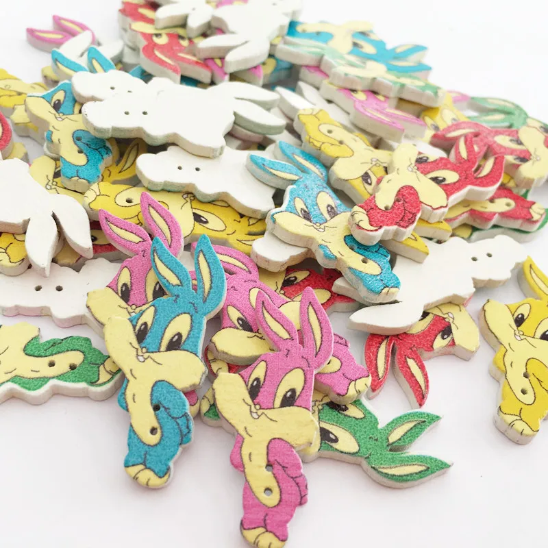 

20pcs/bag Lovely Cartoon Rabbit Style Wood Buttons Mixed Colors Decorative Wooden Buttons Sewing DIY Craft Nice DIY Accessories