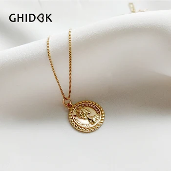 

GHIDBK 925 Sterling Silver Elizabeth Queen Coin Necklace Gold Disc Chokers Necklaces Vintage Hanging Pendant Necklaces Lady