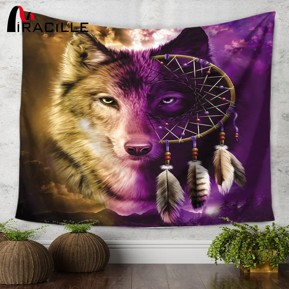 

Miracille Boho Tapestry Wall Hanging Universe Space Galaxy 3D Animal Wolf Pattern Home Decor Sofa Table For Home Decoration