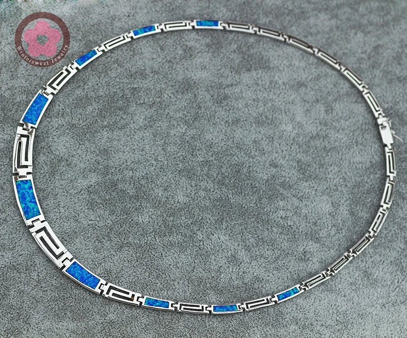 JZN0007 Top Quality Blue Opal Gem Necklace New Trendy Necklace for Women Fine Jewelry Gorgeous Unisex Chain