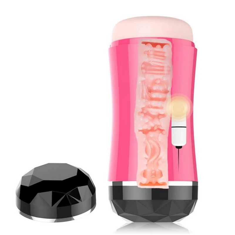 Double Through Vibrating Male Masturbator Silicone Oral Anal Vagina Masturbation Cup Sex Products Male Sex Toys for Men