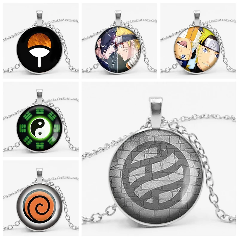 

Fashion Anime Around Writing Round Eyes Naruto Yin Yang Gossip Glass Convex Round 3 Color Pendant Necklace Children Gift Jewelry