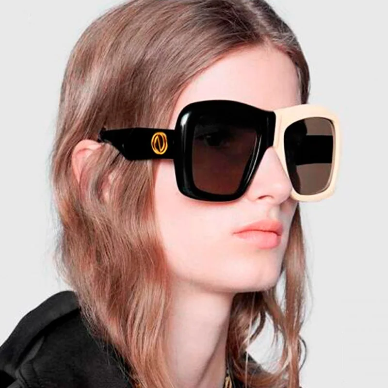 

Vintage Oversized Square Sunglasses Women 2019 Brand Designer Ladies Black White Shades Men Retro Elegant Sun Glasses for Female