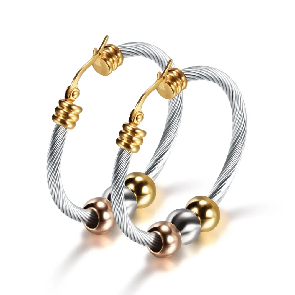 

Creative Women 316L Stainless Steel Earrings Unique 3 Colors Beads Earrings Ladies Casual Wedding Gifts