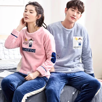 

New Winter Flannel Couple Pajamas Long Sleeve Cartoon Pajamas Warm Mens Pyjamas Women's Sleep Lounge Couple Pajama Sets