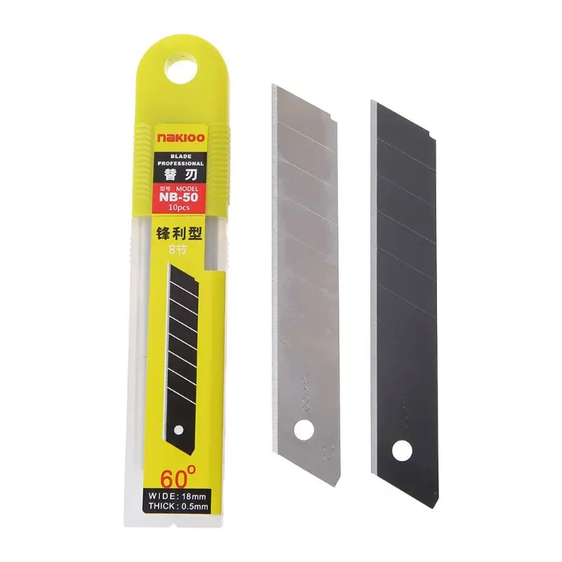 

10pcs 60 Ultra Sharp Snap Off Replacement Razor Blades 18mm Heavy Duty Blade Utility Knife Tools Carbon Steel NB-50