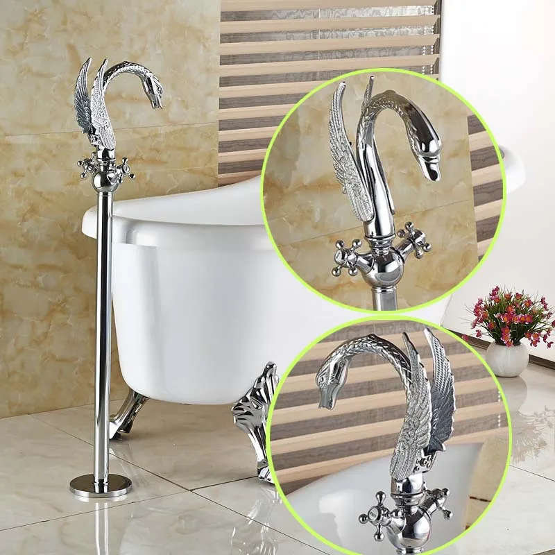 Buy Swan Shape Floor Mount Dual Handle Bathtub Mixer