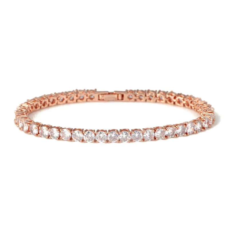 

4mm 5mm Iced Out Zircon Tennis Bracelet Copper Bling Bling Link chain Bracelet with Box Clasp Men's Hip hop Jewelry Gift