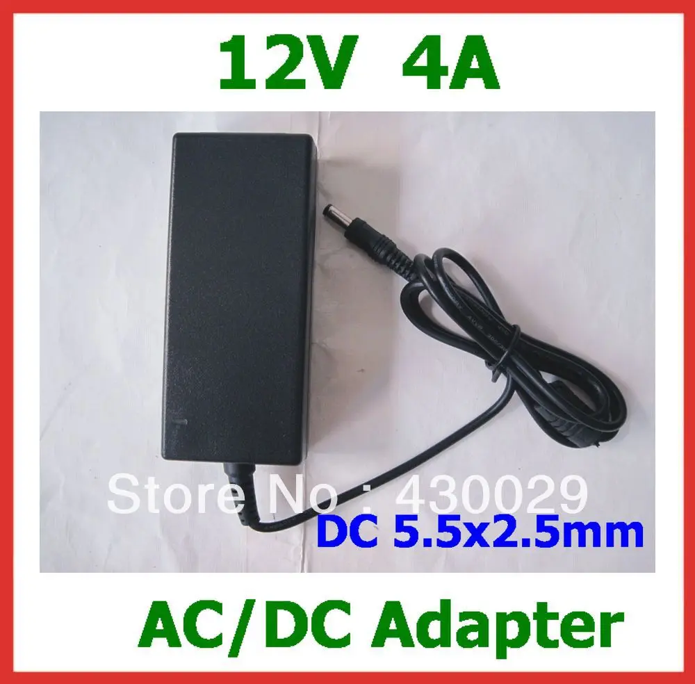 AC/DC адаптер питания 12 V 4A 48 W DC 5,5x2,5mm источник питания AC 100 V-240 V с кабелем переменного тока