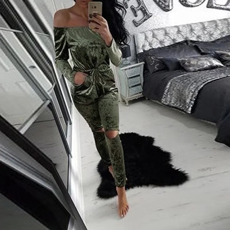 off the shoulder tracksuit jumpsuit