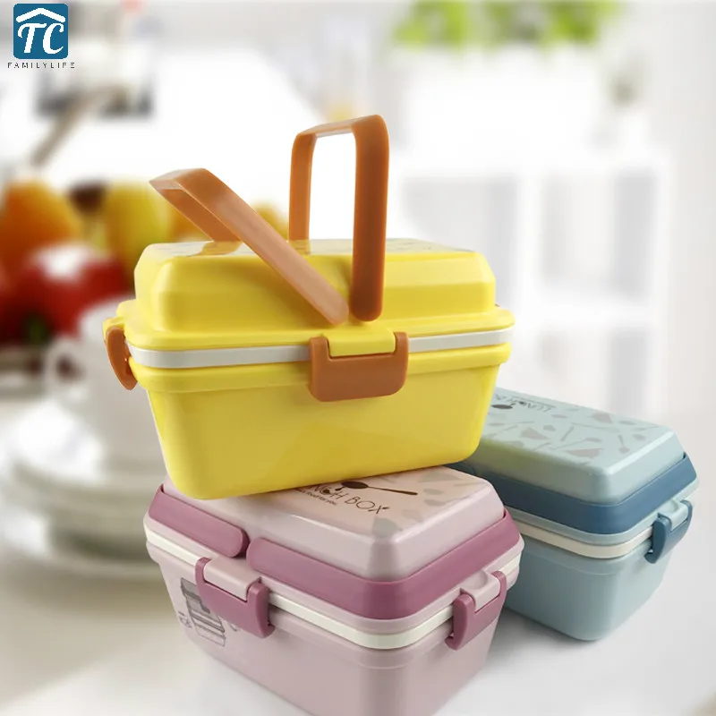 

Cartoon Microwave Lunch Box Children Cute Plastic Layered Students Fruit Snack Dinnerware Food Container Portable Picnic School