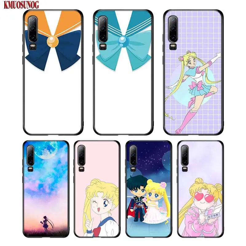 

Black Silicon Phone Case Cut Sailor Moon Anime For Huawei P8 P9 P10 P20 P30 Pro Lite P Smart Plus Y6 Y7 Y9 2019 2017