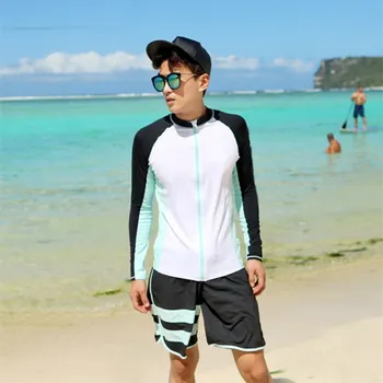 

Rash Guard Men Long Sleeve Zip Swimwear Beach Wear Surfing Swimsuits 2 piece Men Plus Size Sun Protection Wetsuit Dive Swimsuit