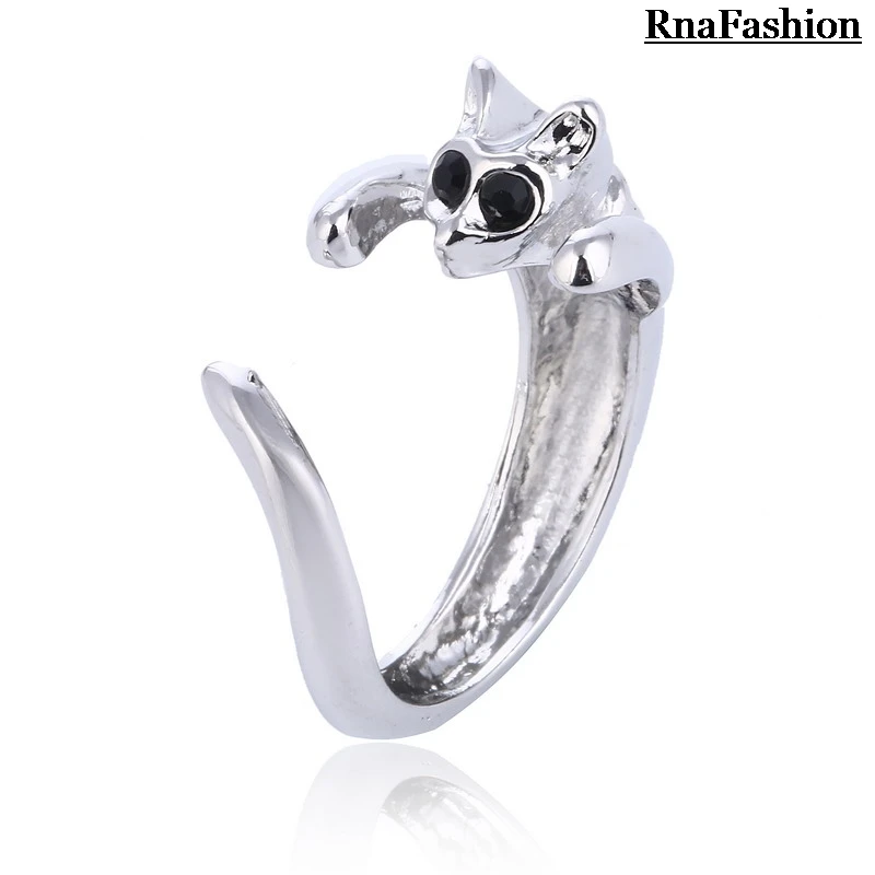 

Cute Silver Cat Shaped Ring With Rhinestone Eyes Adjustable and Resizeable