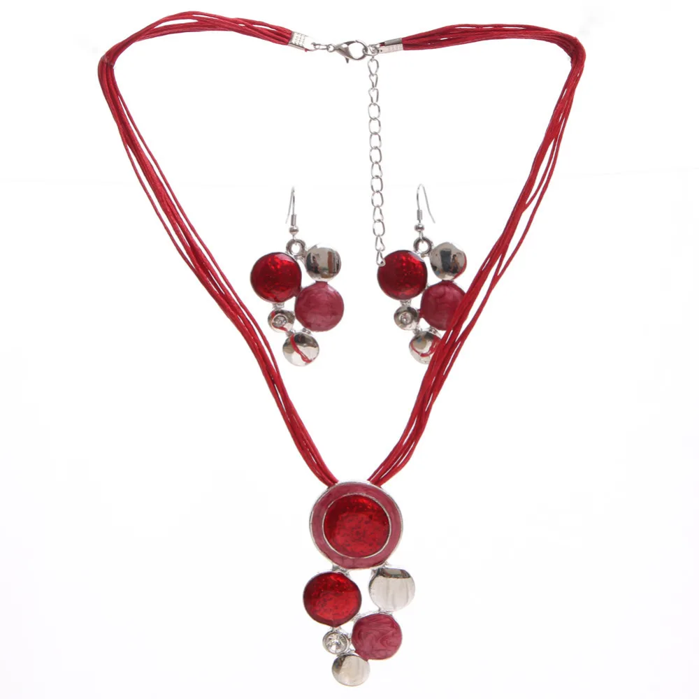 Модные брендовые Ювелирные наборы красная веревка цепь круглые бусины кулон ожерелье Висячие серьги Высокое качество Свадебные украшения