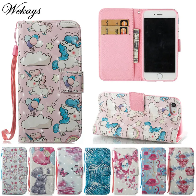 Wekays чехол для Iphone X 5 Apple 6 6S 6plus 7 8 Plus милый кожаный флип с бабочками и мультяшным