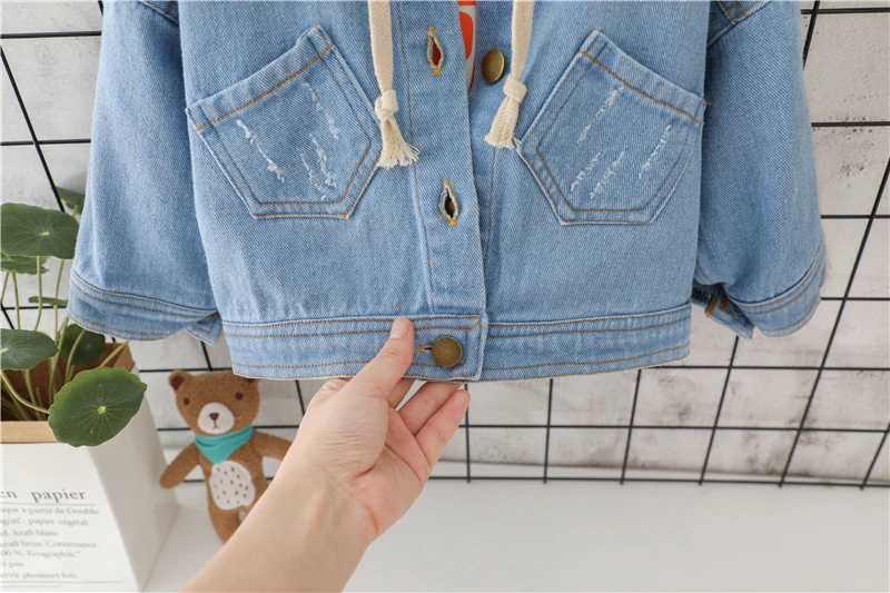 HYLKIDHUOSE Autumn Toddler Infant Coats Baby Boys Girls Denim Coats Children Kids Cartoon Dog Vacation Casual Jacket