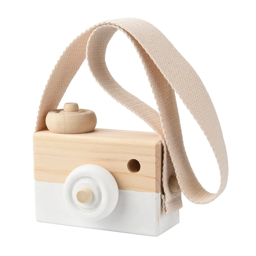 Детская Милая деревянная игрушечная камера с милым мультипликационным рисунком, креативная подвесная веревка для шеи, игрушка для фотосъемки, подарок на день рождения и Рождество - Цвет: Белый