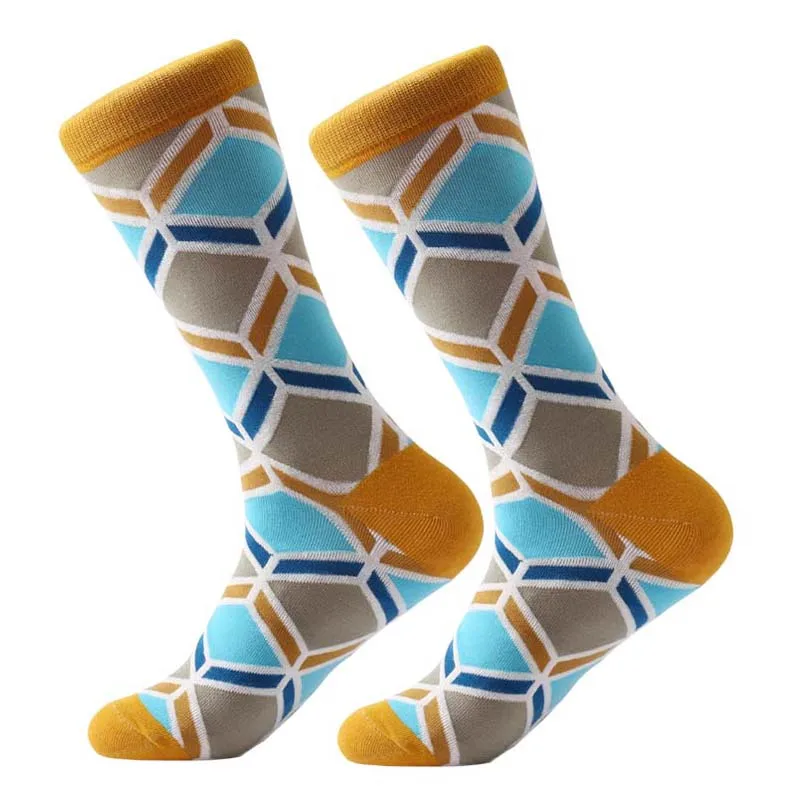MYORED, брендовые Новые мужские носки, цветные носки из чесаного хлопка, жаккардовые полосатые гольфы для мужчин, деловые Повседневные носки - Цвет: 730C