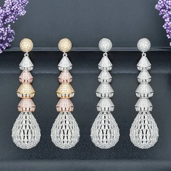 

ModemAngel Fashion Luxury Bamboo Super Copper AAA Cubic Zirconia Party Engagement Width Earrings For Women