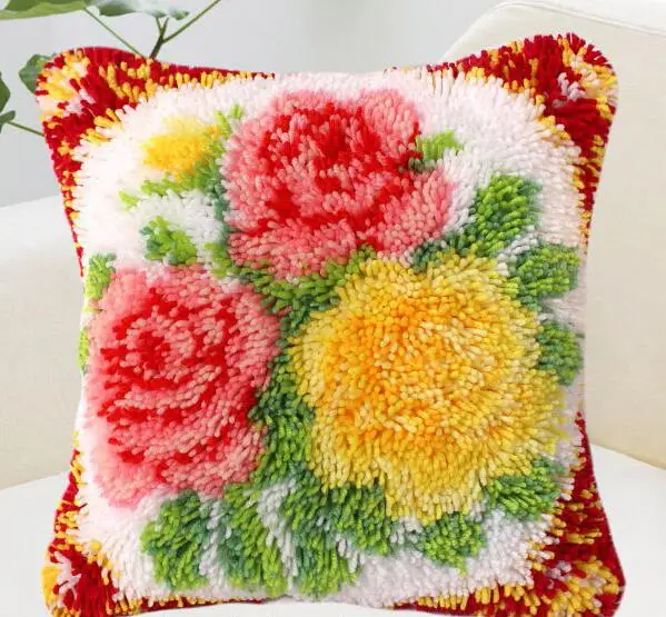 Latch Hook Cushion Kit Yarn for Embroidery Cover Daisy Flowers Pillow Case Crochet Decorative | Дом и сад