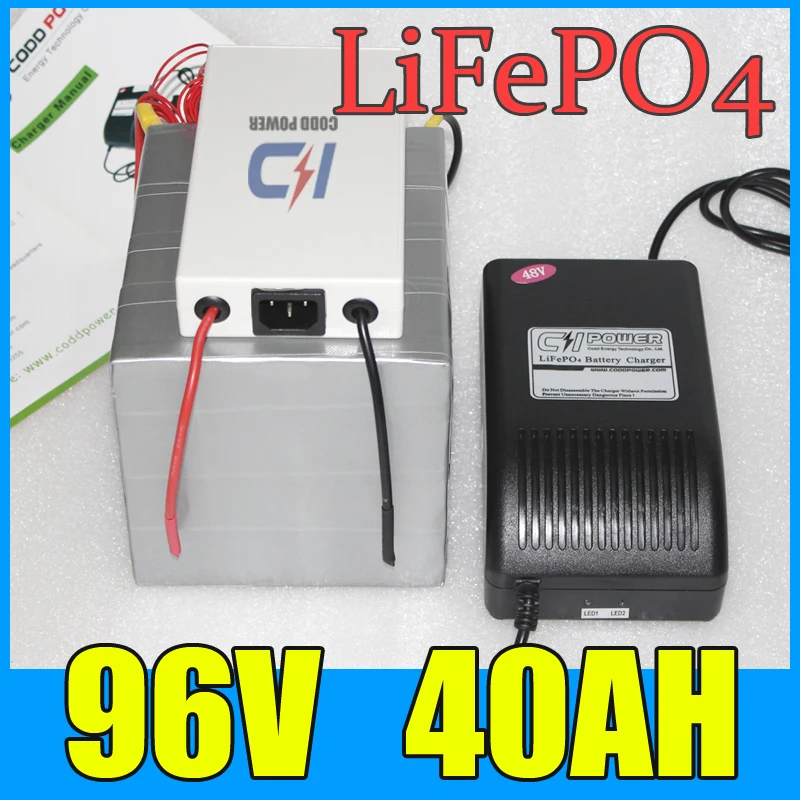 92V 40AH LiFePO4 Battery Pack ,4000W Electric bicycle Scooter lithium battery + BMS + Charger , Free Shipping