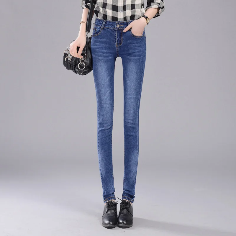 

2016 spring new female feet jeans women large size stretch pencil pants trousers